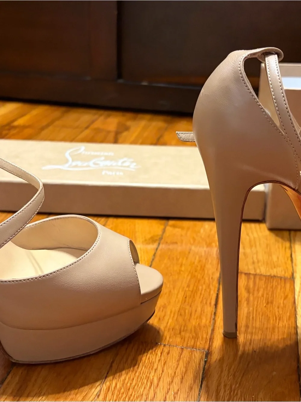 Christian Louboutin Beige Open-Toe Ankle Strap Sandals